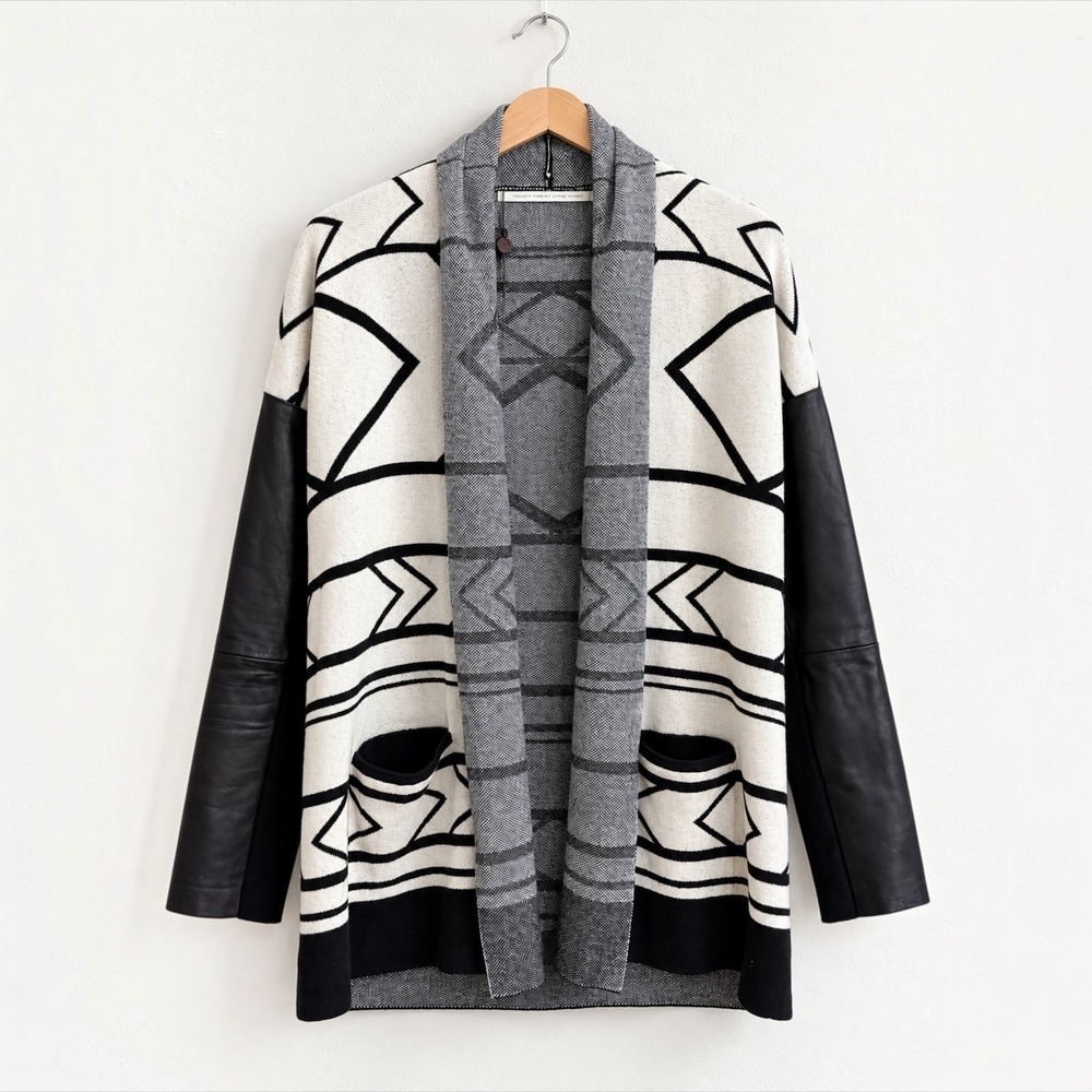 Twelfth Street Cynthia Vincent Cardigan Cotton Cashmere Lamb Leather